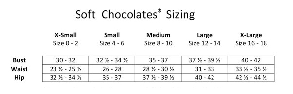 soft chocolates sizing chart